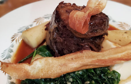 Calgary Restaurant Melo French Duncan Ly braised short rib parsnip puree spinach