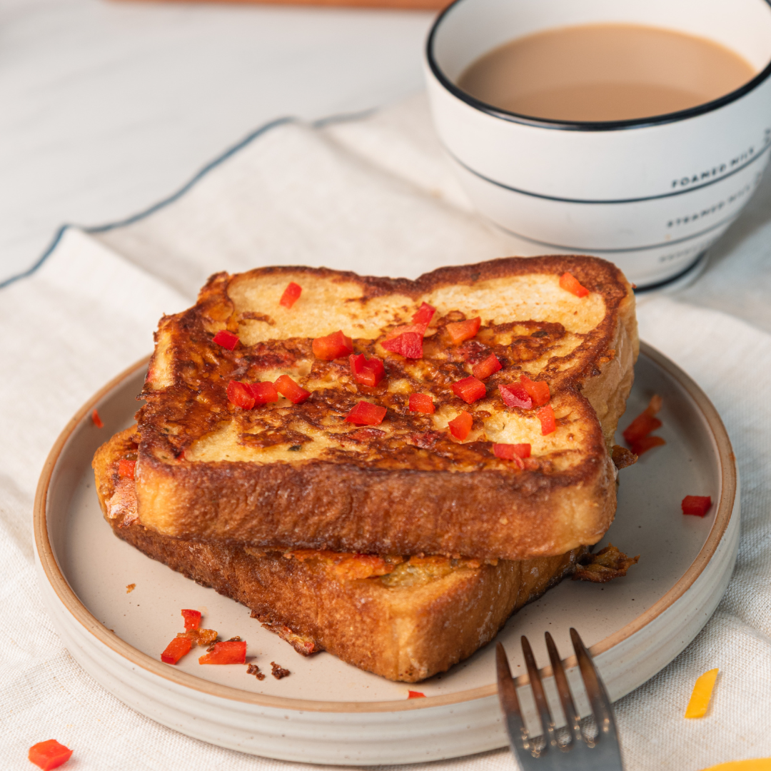 Golden Cheddar and Red Pepper Savoury French Toast