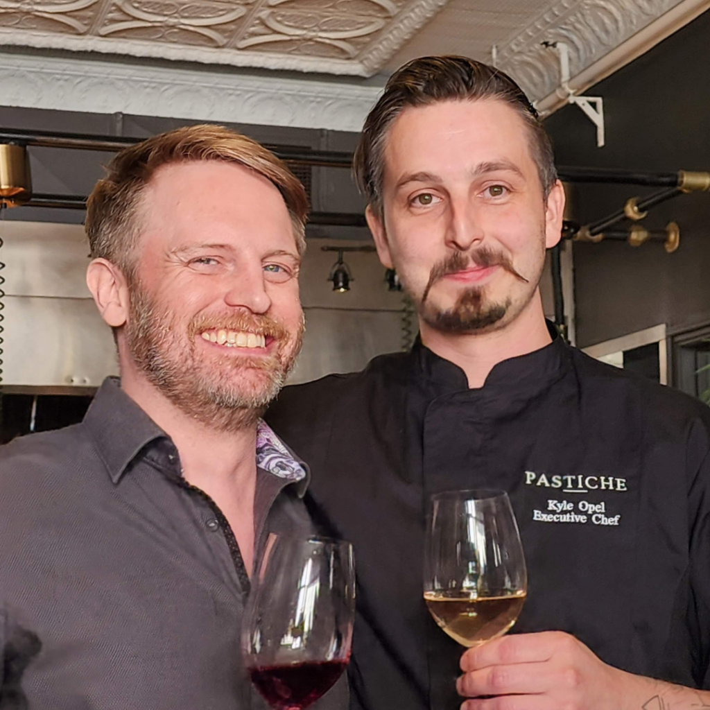 Jason Exton (left) and Chef Kyle Opel raise a glass at the opening of Pastiche in Bridgeland Jason Exton (left) and Chef Kyle Opel raise a glass at the opening of Pastiche in Bridgeland